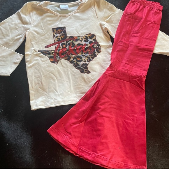 TEXAS Heart Leopard Print Long Sleeve Shirt & Bell Bottom Pants Set! New - Picture 1 of 2